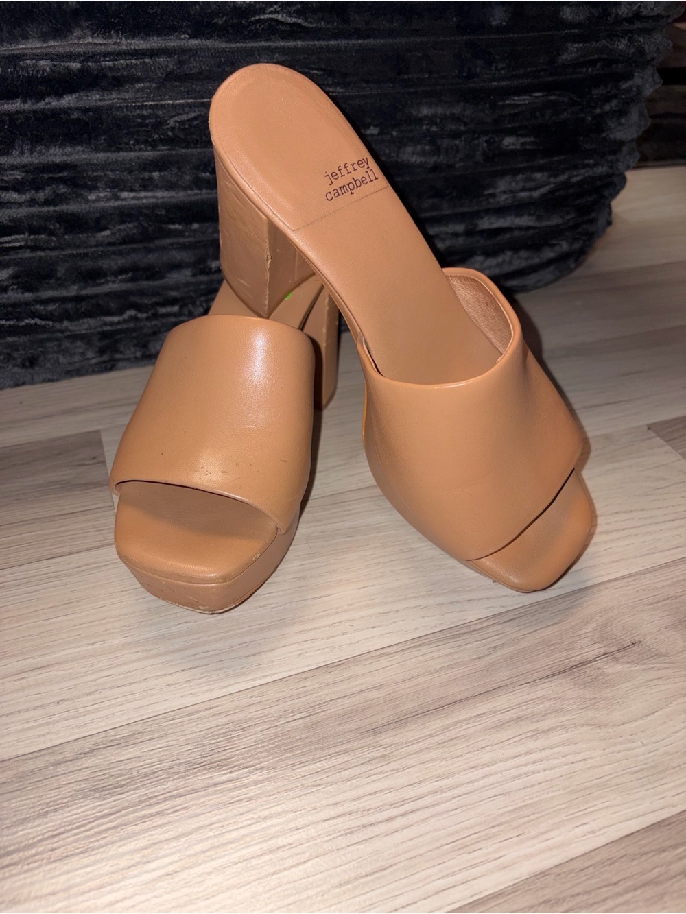 Jeffrey Campbell “Dress Code” Tan Leather Platform Mule Heels Block Heel size 8